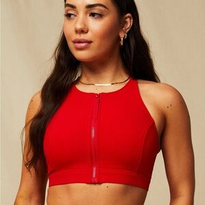 Fabletics High Tide Zip Front Swim Top Heated Red Size Medium